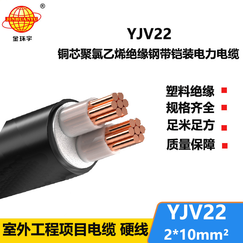 金環(huán)宇電線(xiàn)電纜 鋼帶鎧裝電纜 YJV22 2X10平方 銅芯電纜 定做